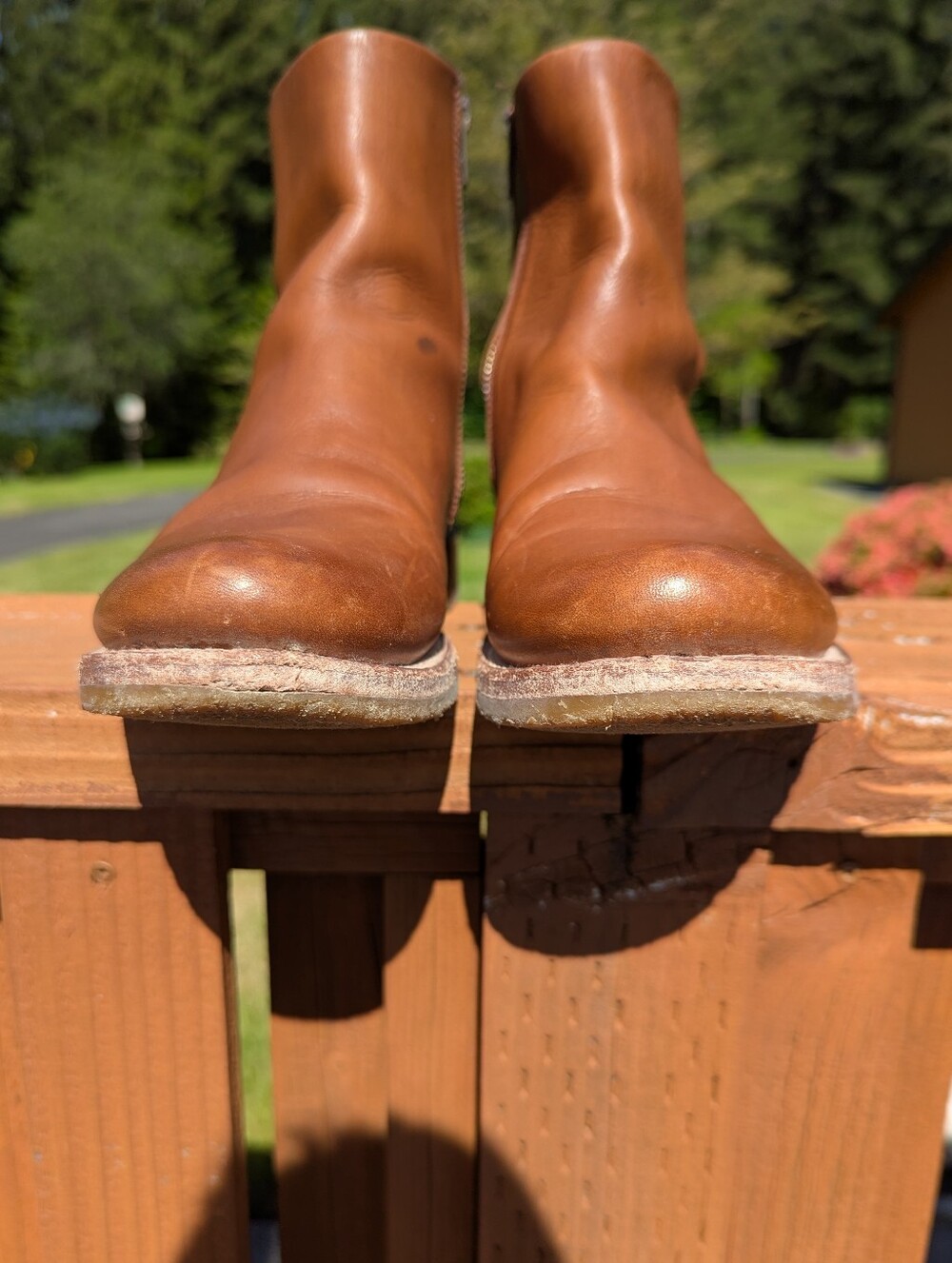 Frye Veronica Inside Zip Caramel 9B Leather Boots Biker - Picture 3 of 10